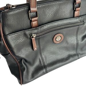 Mouflon Faux Leather Shoulder Bag Black Brown Zip Top Tote Purse Travel Office